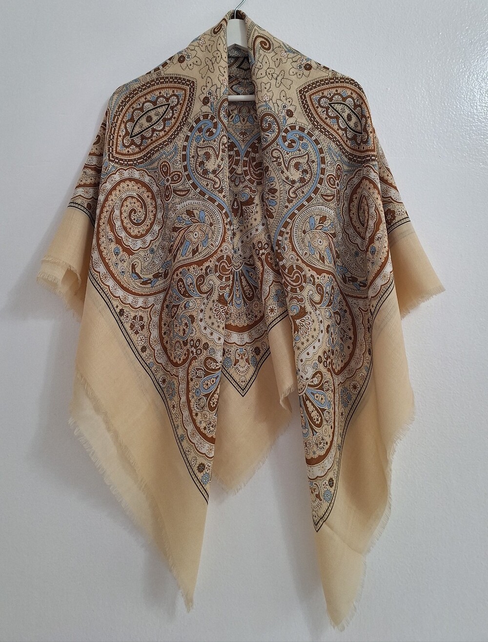 NWOT Echo Beige Paisley Square Scarf with Blue and Brown Accents